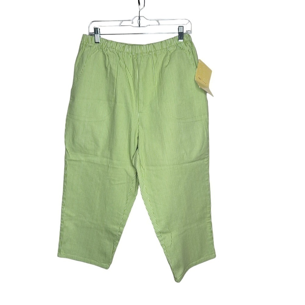 New Denim & Co. Women’s Green Stripe Crop Pants Size 1X BNWT Pockets